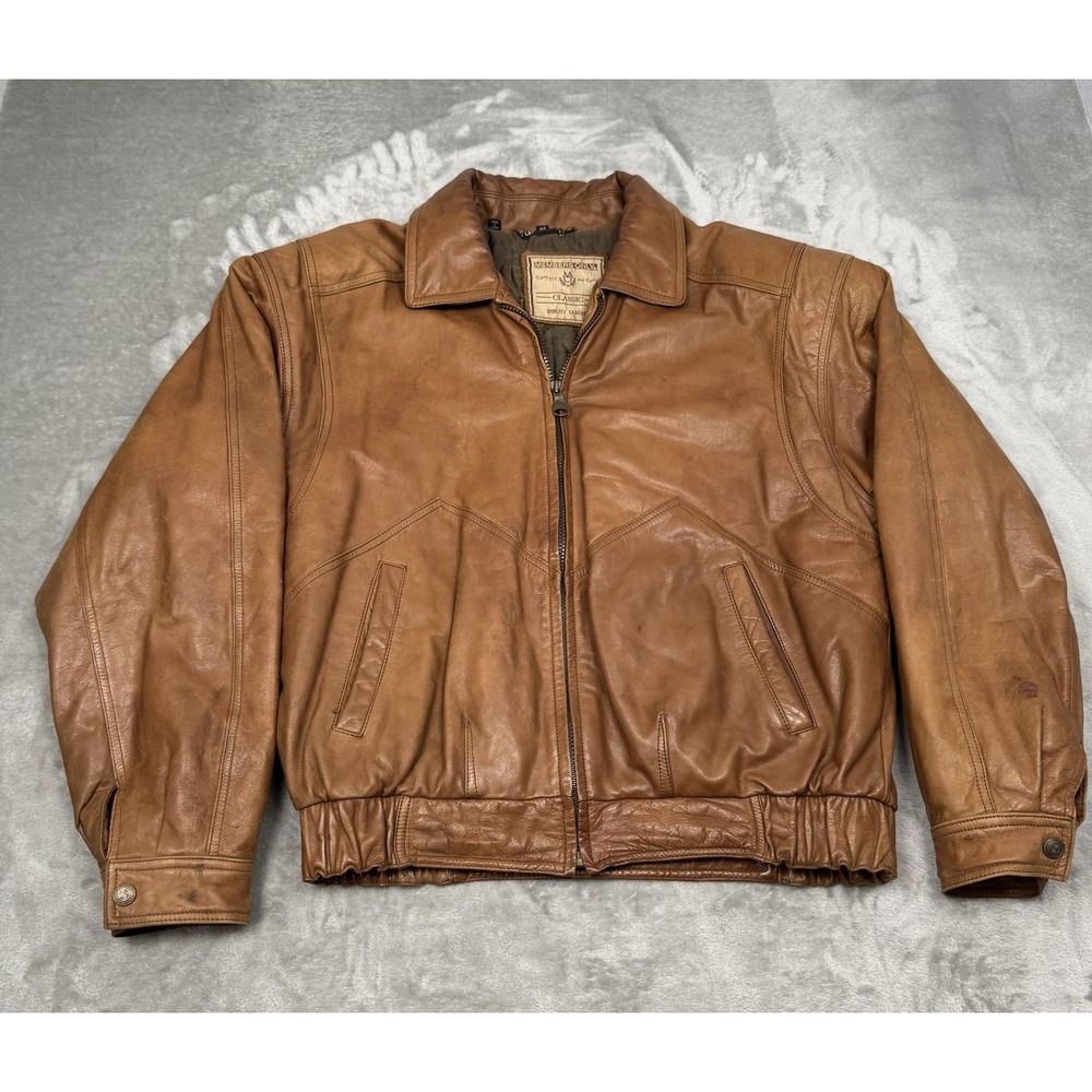 Vintage Members Only Bomber Jacket Mens 44 Brown Leather Insulated Aviator 80s